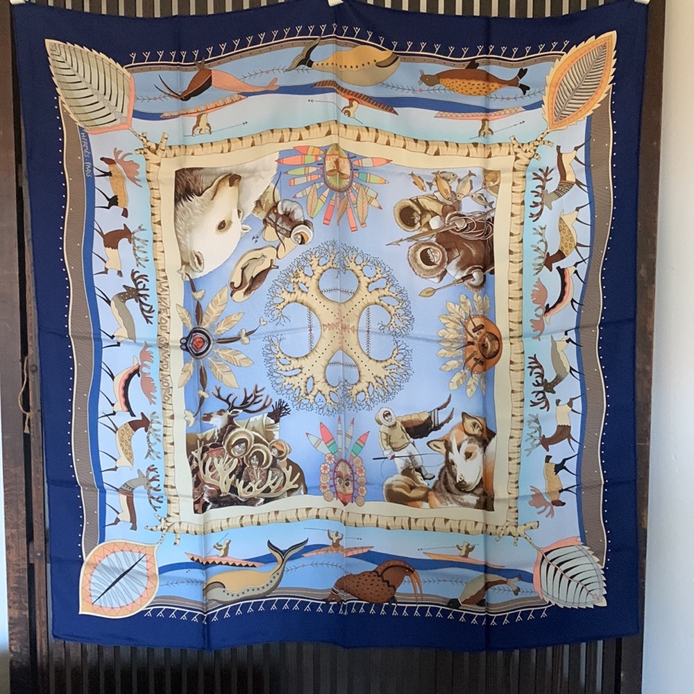Authentic Hermes La Vie du Grand Nord silk scarf